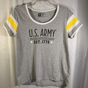 U.S. Army Women’s Graphic T-Shirt Gray Yellow Stripe Sleeve Tee Size Large